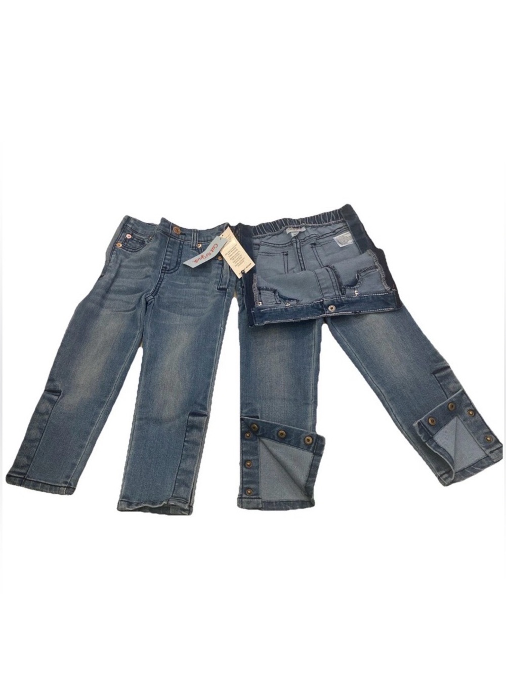 Cat and Jack Adaptive Jeans Girls 3T Denim Snaps W/ Side Zippers NWT TWO PAIRS